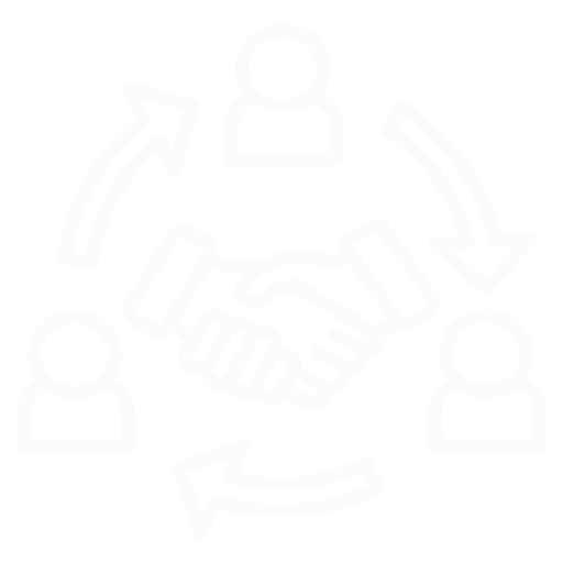 A group of people engaged in custom automation solutions, shaking hands around a circle.